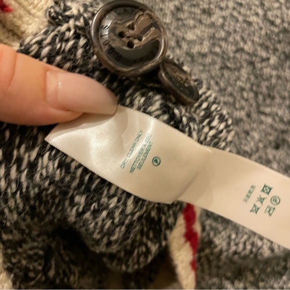 Roots Cabin button cardigan medium pockets wool sweater long sleeve grey red - Picture 8 of 8